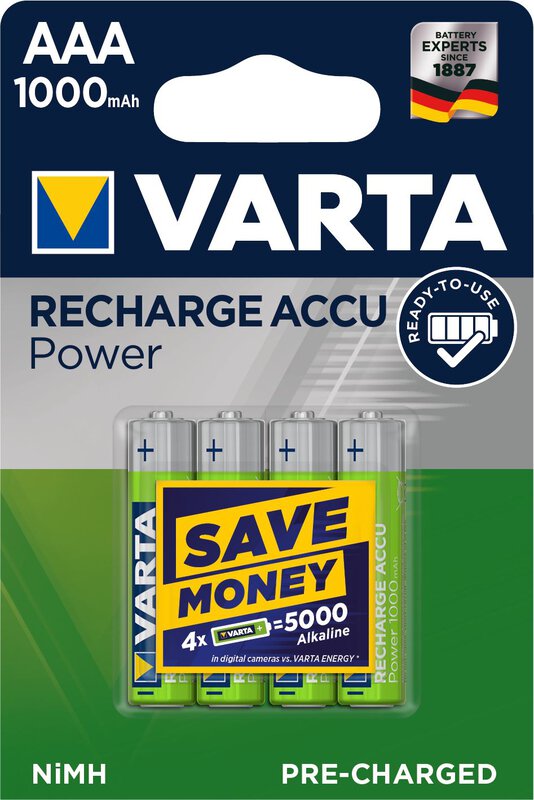 VARTA 4 Piles NiMH "Rechargeable Accu", Micro (AAA), 1.000 mAh